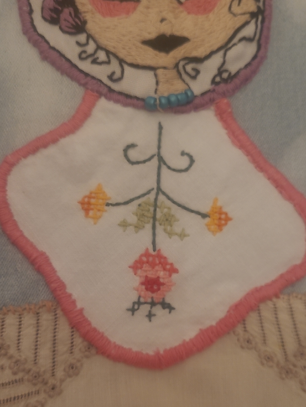 Light Wash Embroidered Women’s Denim Overalls with Pink Trim - Picture 4 of 12